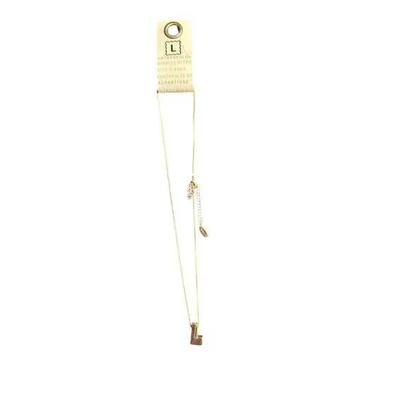 ANTHROPOLOGIE Gold Initial “L” Necklace Zirconia Accent Minimal Layering Chain - Picture 2 of 5